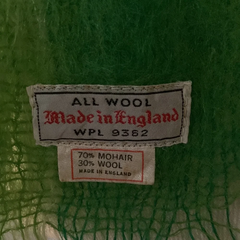 Mohair Wool Vintage Made in England Oblong Scarf Green Unisex - Picture 4 of 6